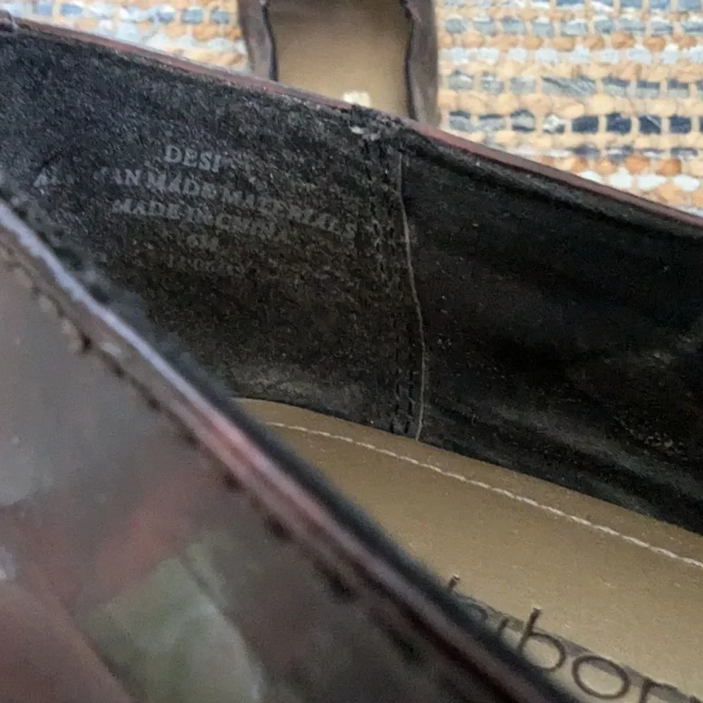 Liz Claiborne Desi Faux Patent Leather Marbled Loafer Shoes 6M Brown Red  Gloss